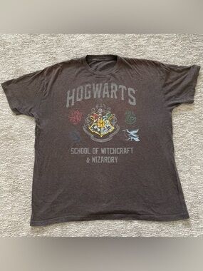 Harry Potter Hogwarts Gray Graphic Print Short Sleeve Crew Neck T-Shirt Men’s XL